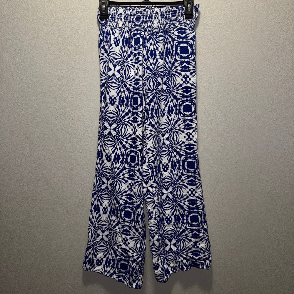 Copper Key Blue and White Smocked Pants